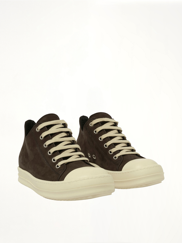 Grey Wolf Nubuk Low Sneaker in Dark Dust/Milk Front View | RICK OWENS