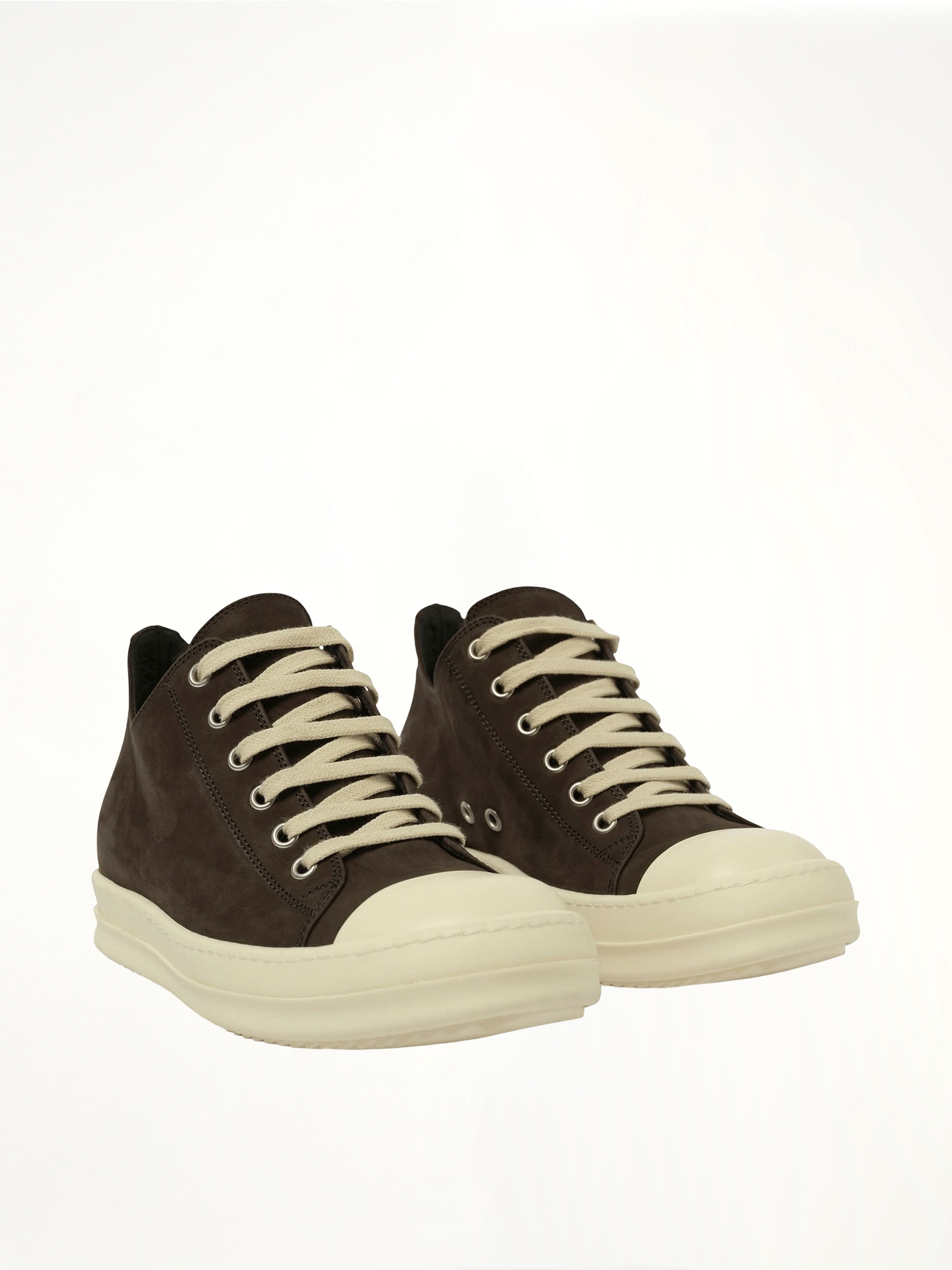 Grey Wolf Nubuk Low Sneaker in Dark Dust/Milk Front View | RICK OWENS