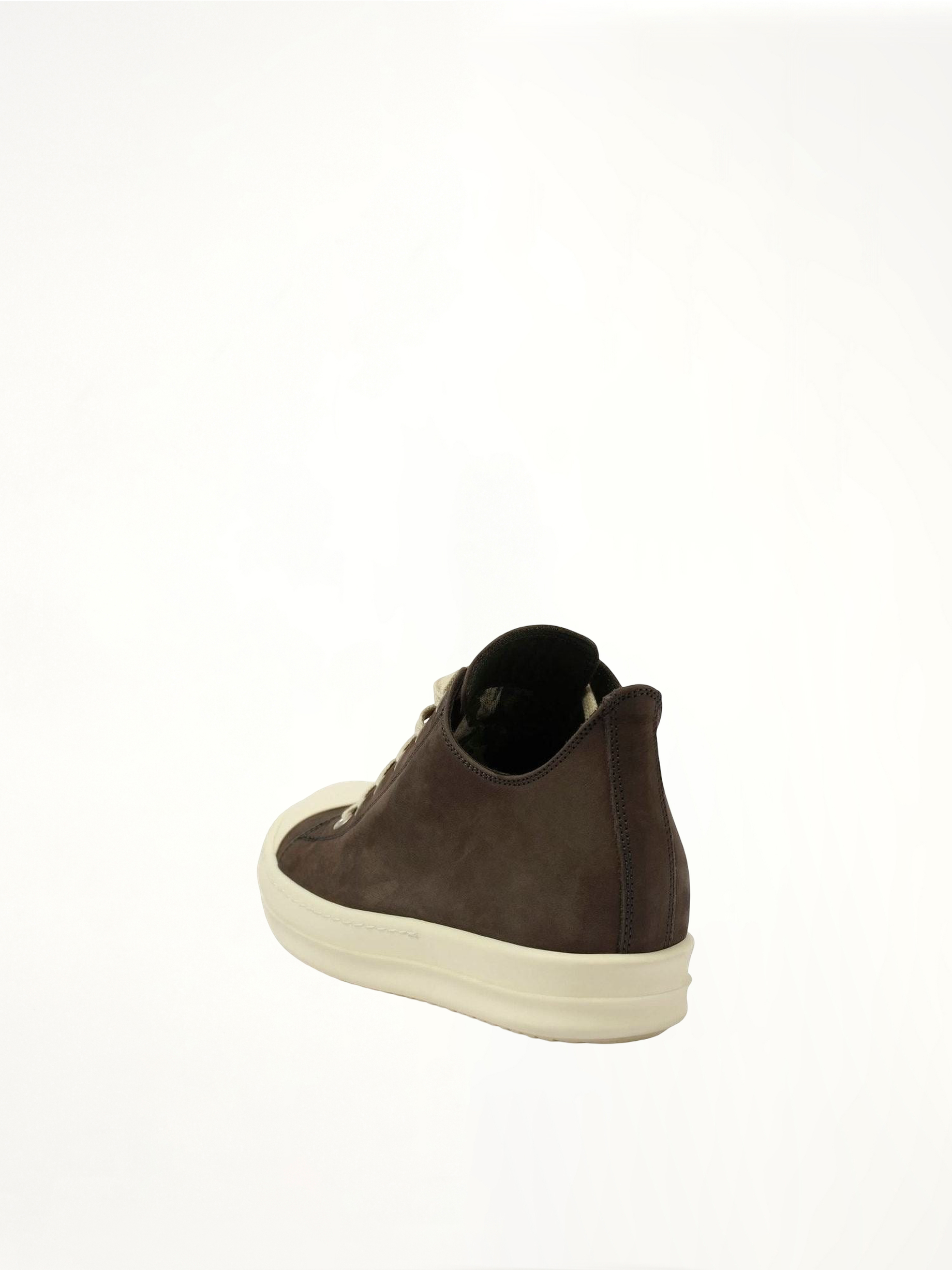 Grey Wolf Nubuk Low Sneaker in Dark Dust/Milk Back View | RICK OWENS