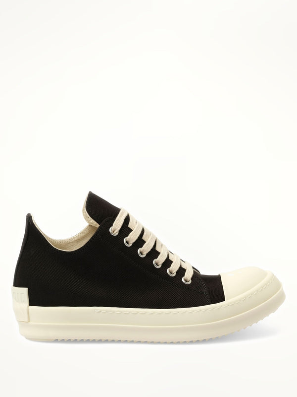 Denim Low Sneaks in Black/Milk Side View | RICK OWENS DRKSHDW
