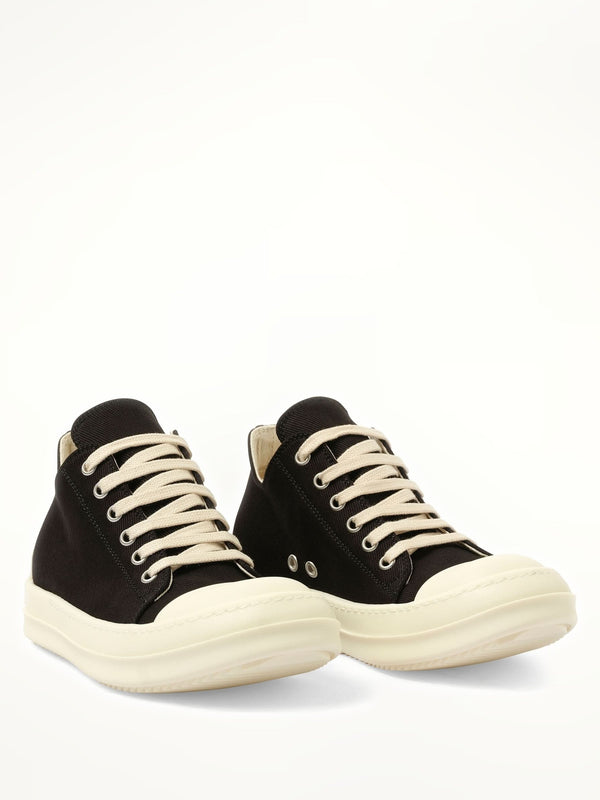 Denim Low Sneaks in Black/Milk Front View | RICK OWENS DRKSHDW