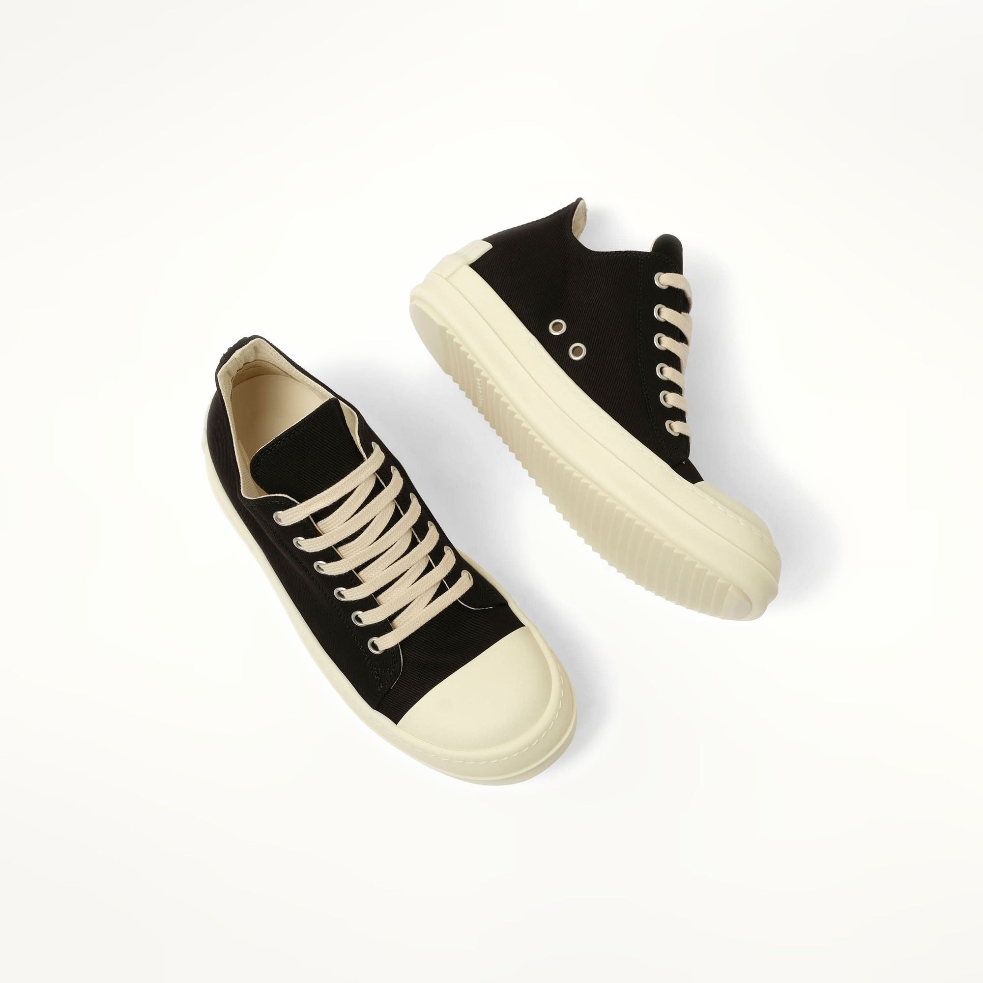 Denim Low Sneaks in Black/Milk Top View | RICK OWENS DRKSHDW