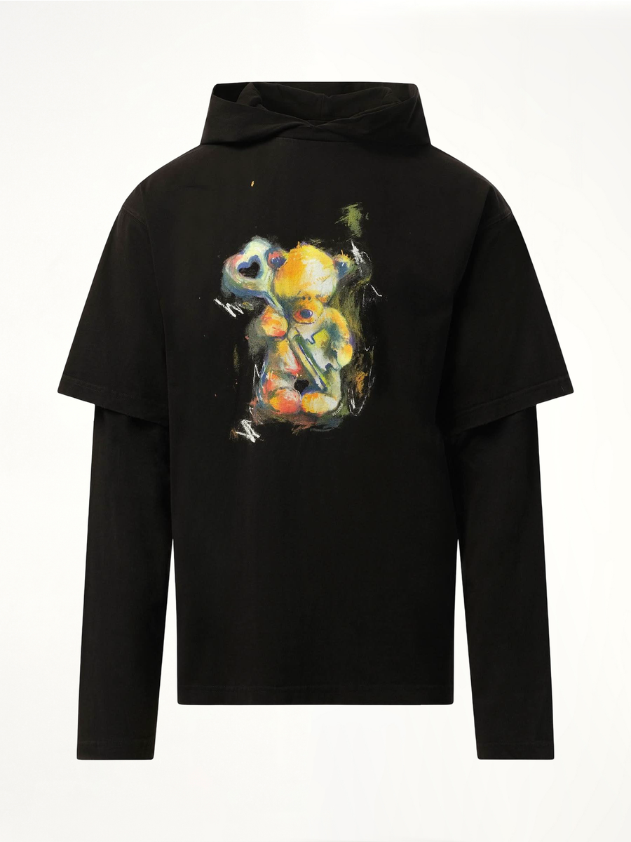 Teddy Bear With Key Hoodie in Black