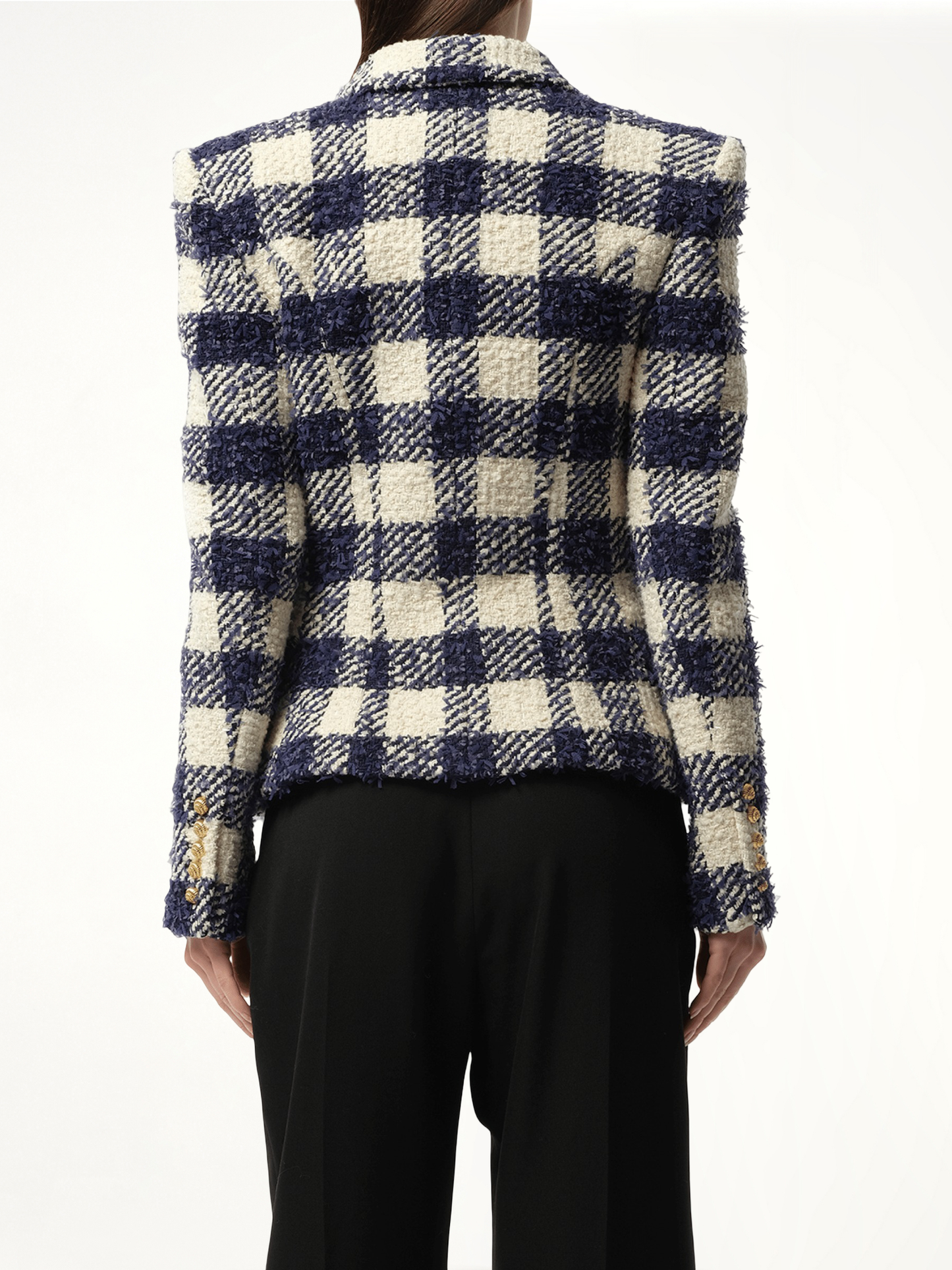 6 Button Tweed Jacket in Marine/White