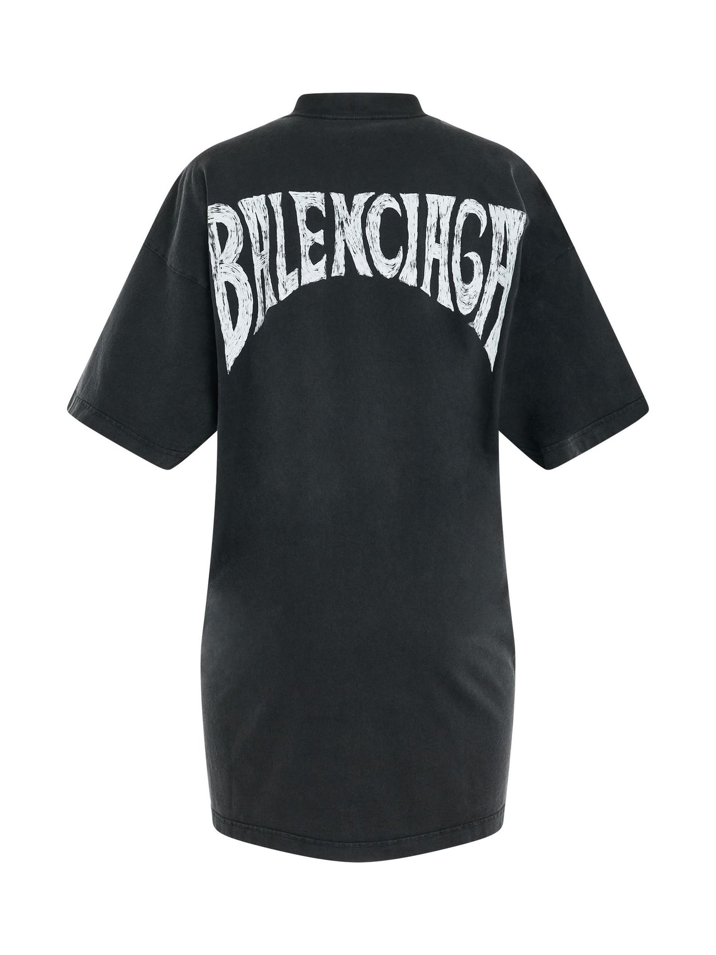 Hand Drawn Vintage T-Shirt Dress in Faded Black/White