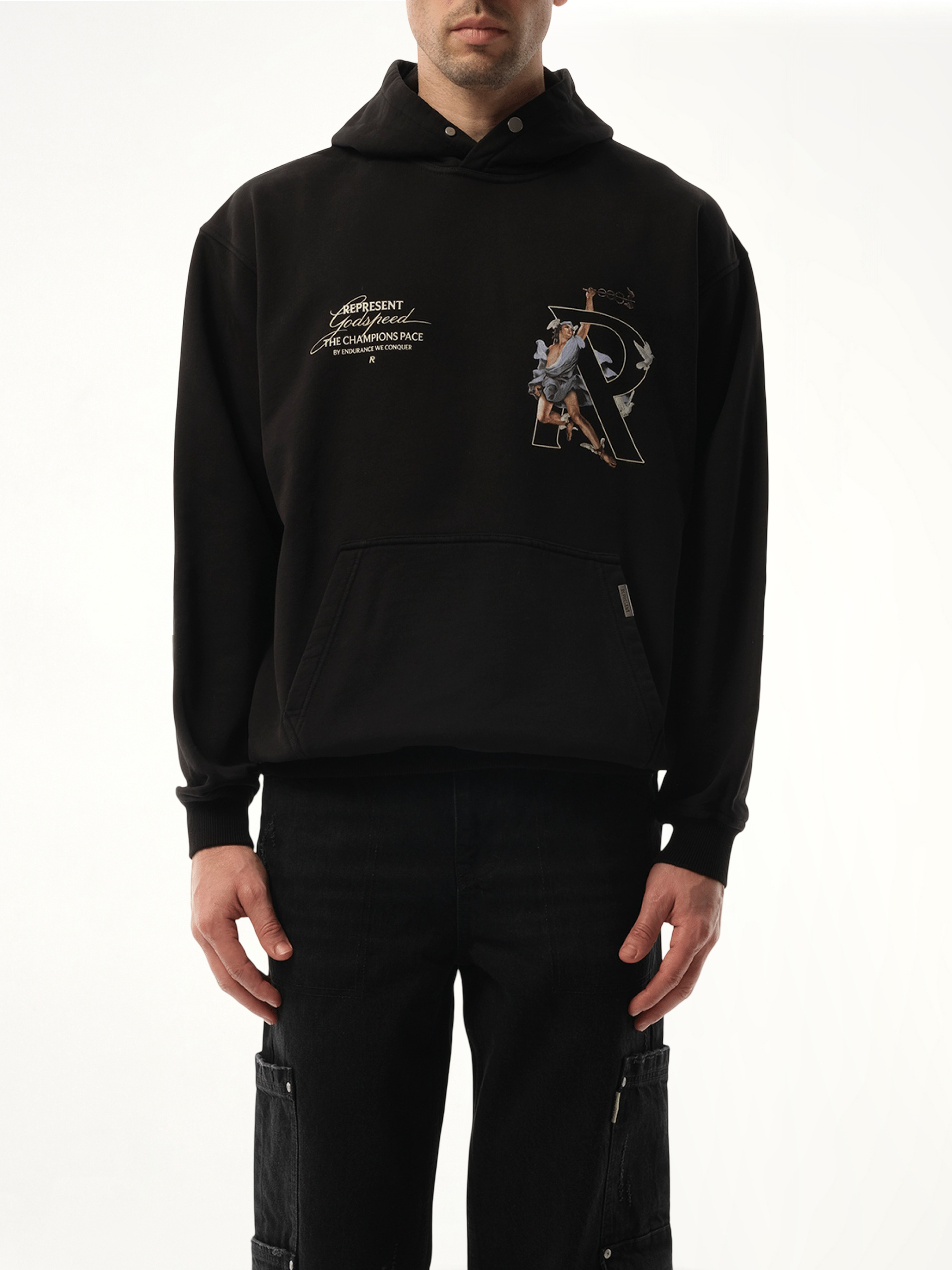 REPRESENT Hermes Hoodie in Jet Black MARAIS