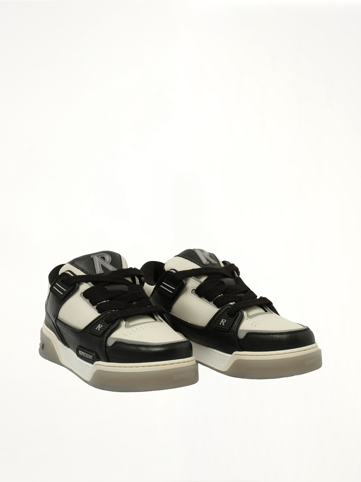 Studio Sneaker in Black/Vintage White Front View | REPRESENT