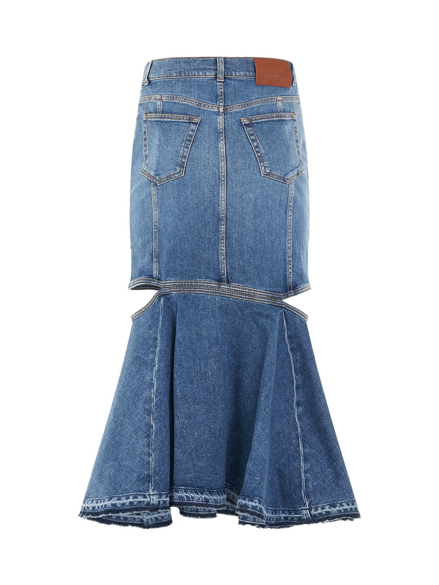 Slashed Midi Denim Skirt in Blue Wash