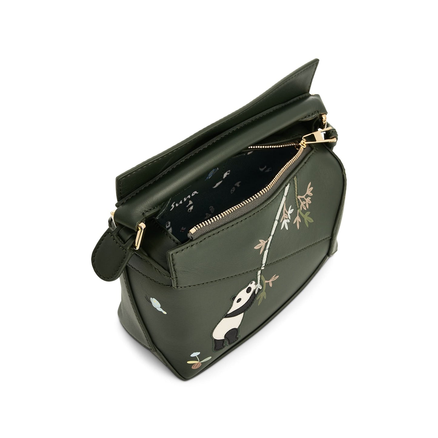 Suna Fujita Panda Mini Puzzle Edge Bag in Bottle Green