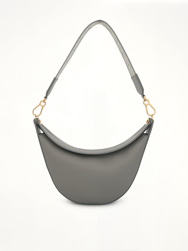 Small Loewe Luna Bag in Satin Calfskin and Jacquard Strap in Pearl Grey