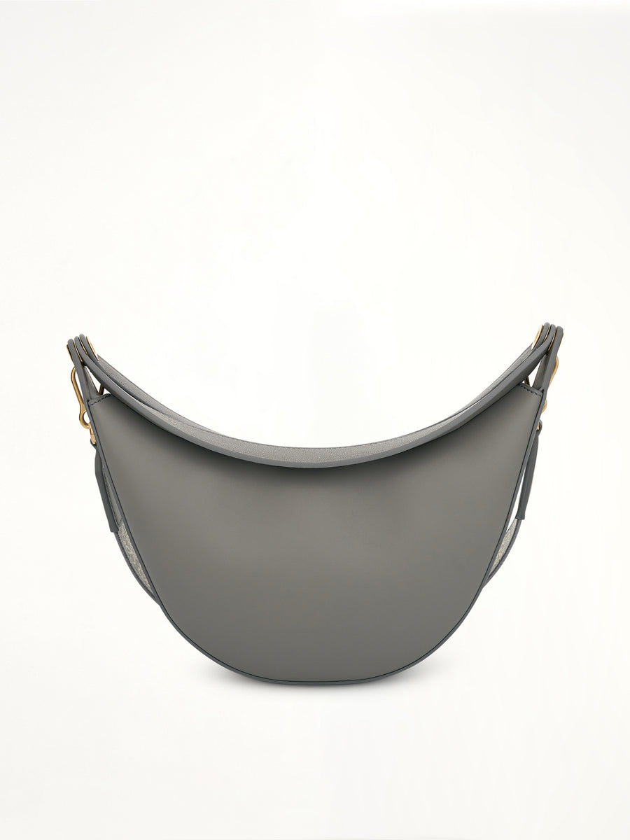 Small Loewe Luna Bag in Satin Calfskin and Jacquard Strap in Pearl Grey