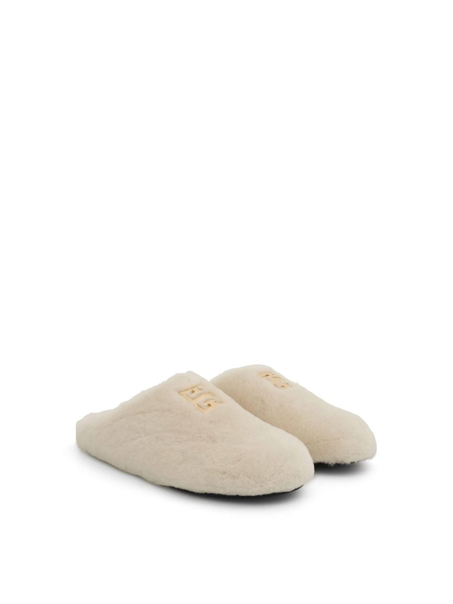 4G Shearling Slip On in Ivory Front View | GIVENCHY