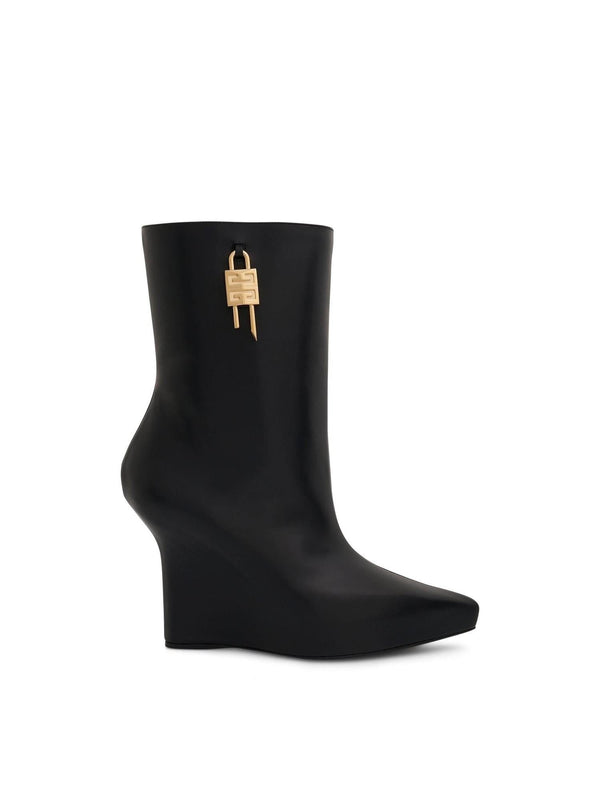 G Lock Wedge Low Box Leather Boots in Black Side View | GIVENCHY