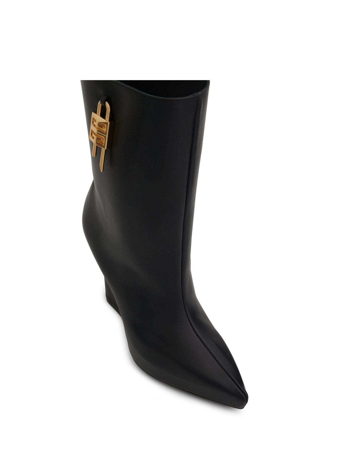 G Lock Wedge Low Box Leather Boots in Black