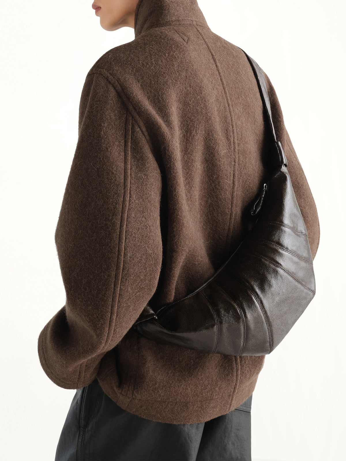 Croissant Medium Coated Cotton Bag in Obsidian Green