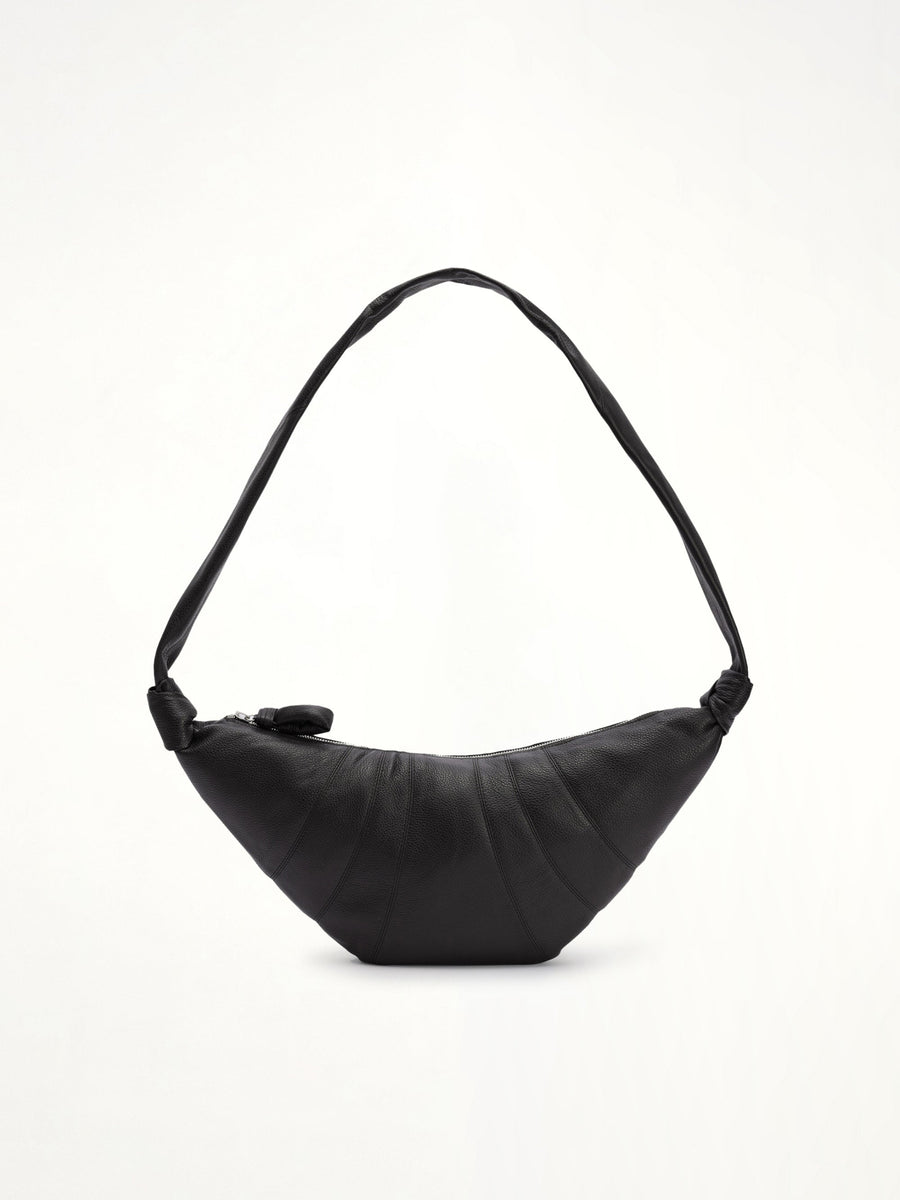 Croissant Medium Grained Leather Bag in Black