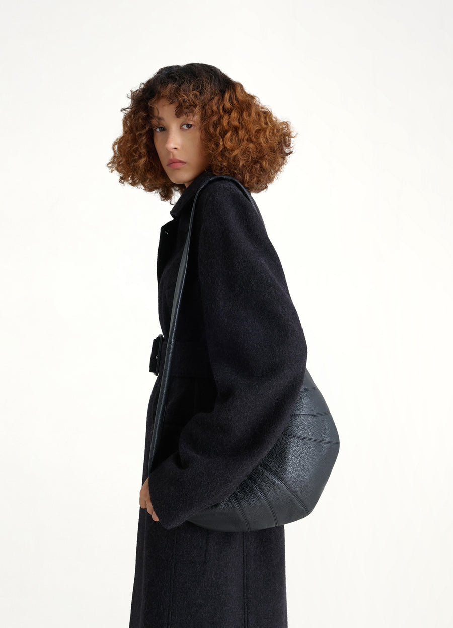 Croissant Medium Grained Leather Bag in Black