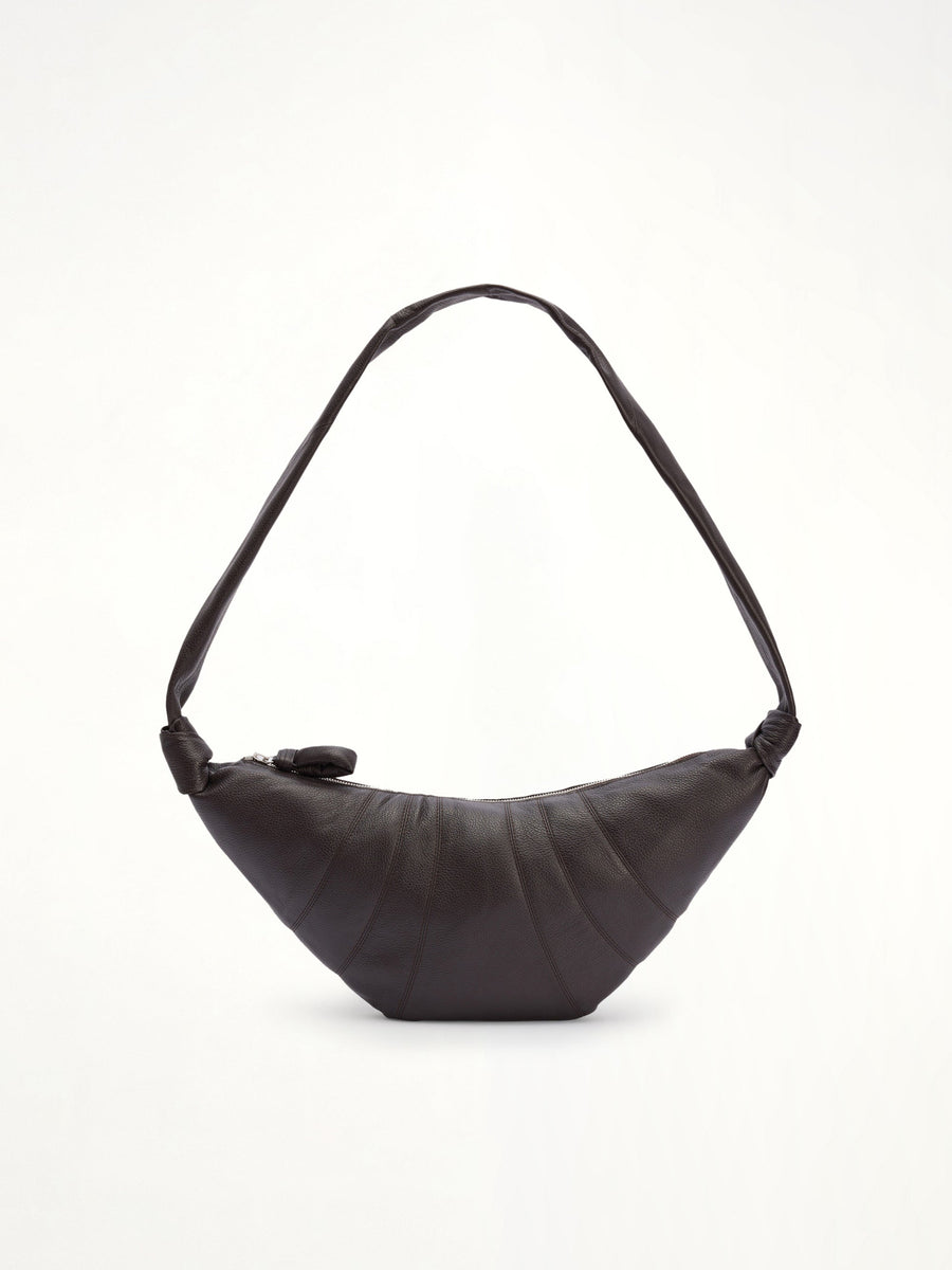 Croissant Medium Grained Leather Bag in Dark Chocolate