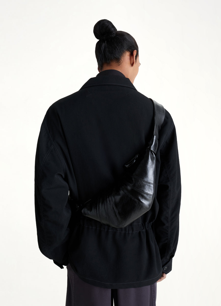 Croissant Small Coated Cotton Bag in Black