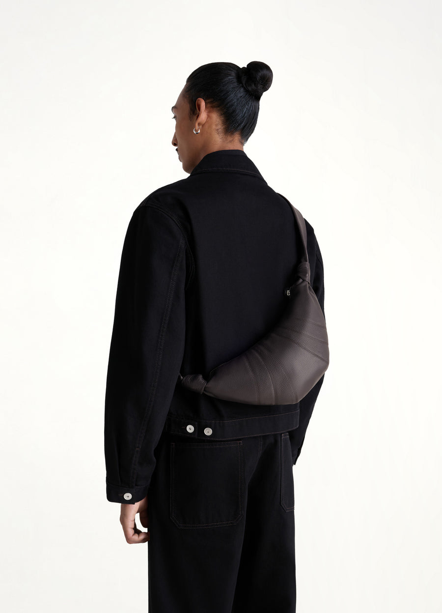 Croissant Small Grained Leather Bag in Dark Chocolate