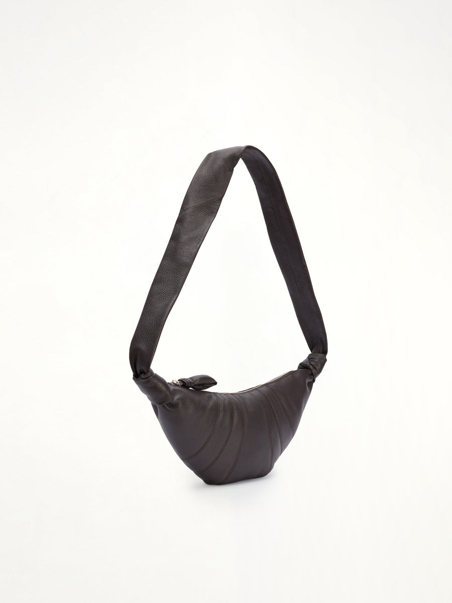 Croissant Small Grained Leather Bag in Dark Chocolate