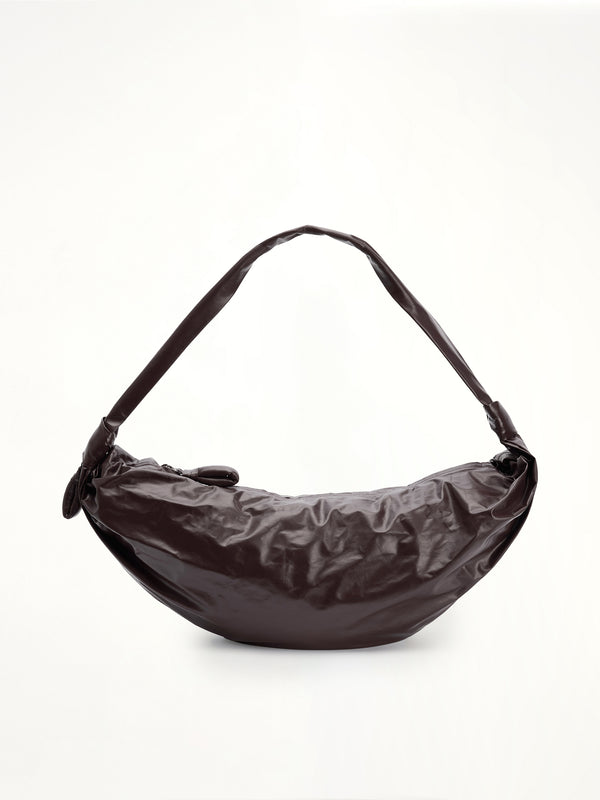 Soft Croissant Large Paper Leather Bag in Dark Chocolate