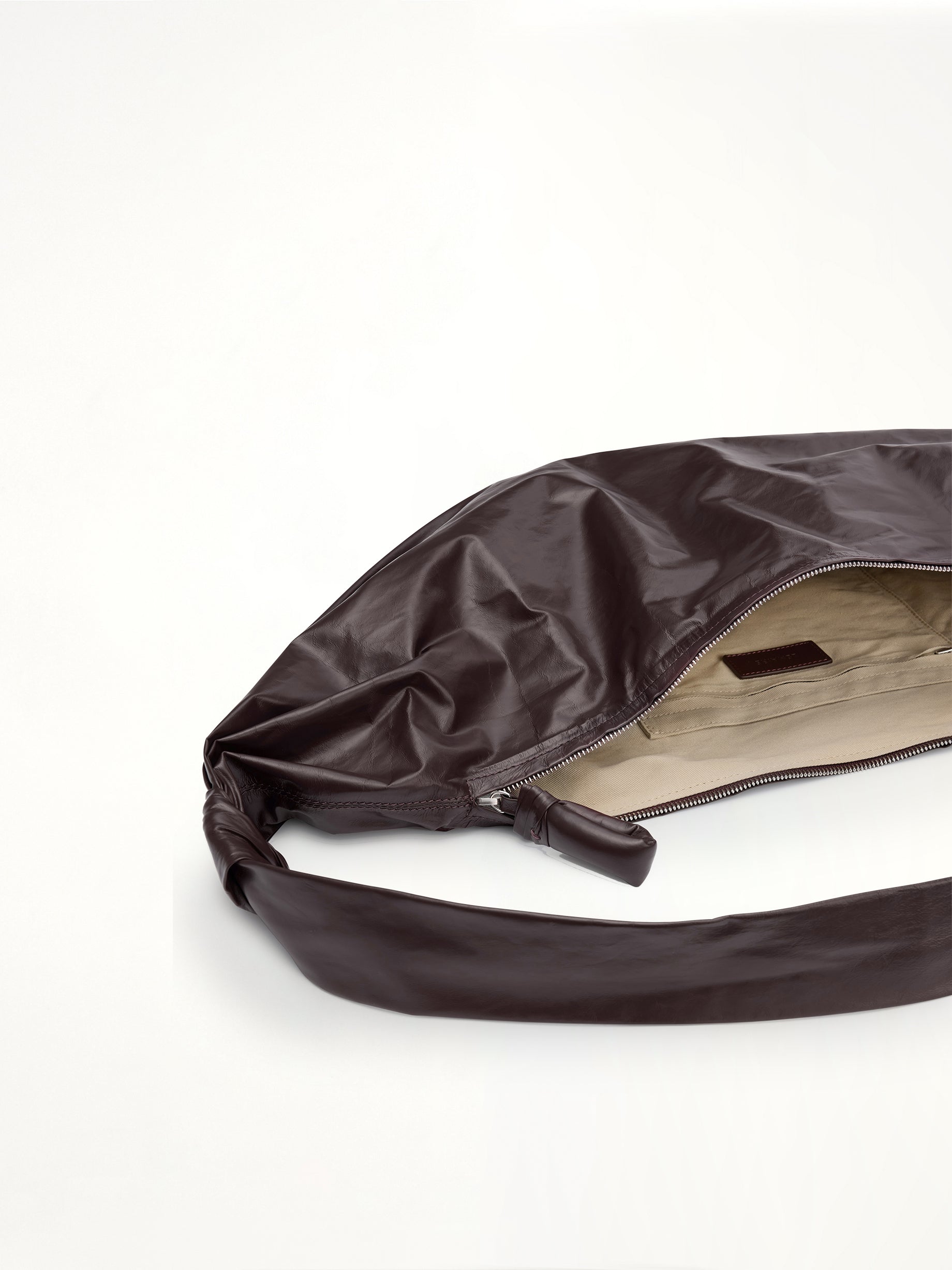 Soft Croissant Large Paper Leather Bag in Dark Chocolate