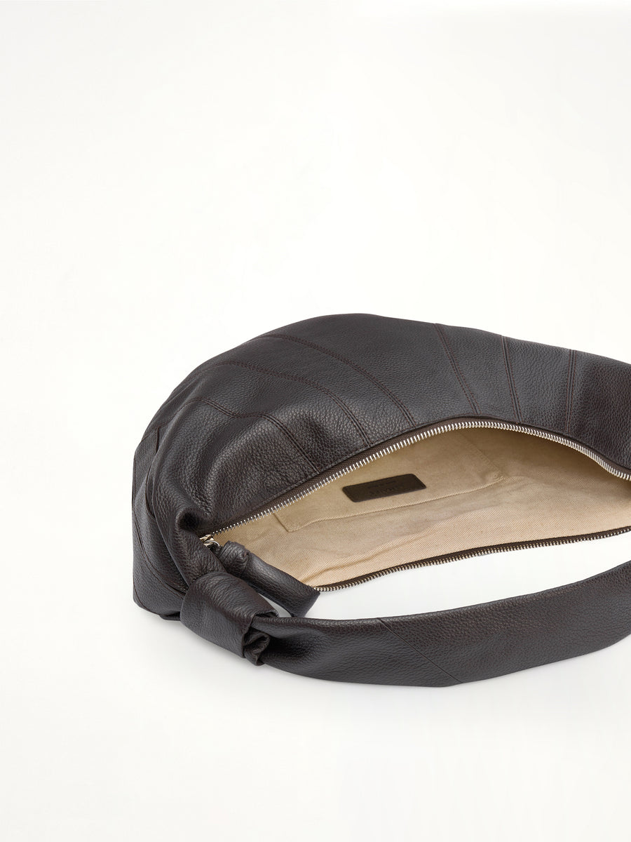 Fortune Croissant Grained Leather Bag in Dark Chocolate