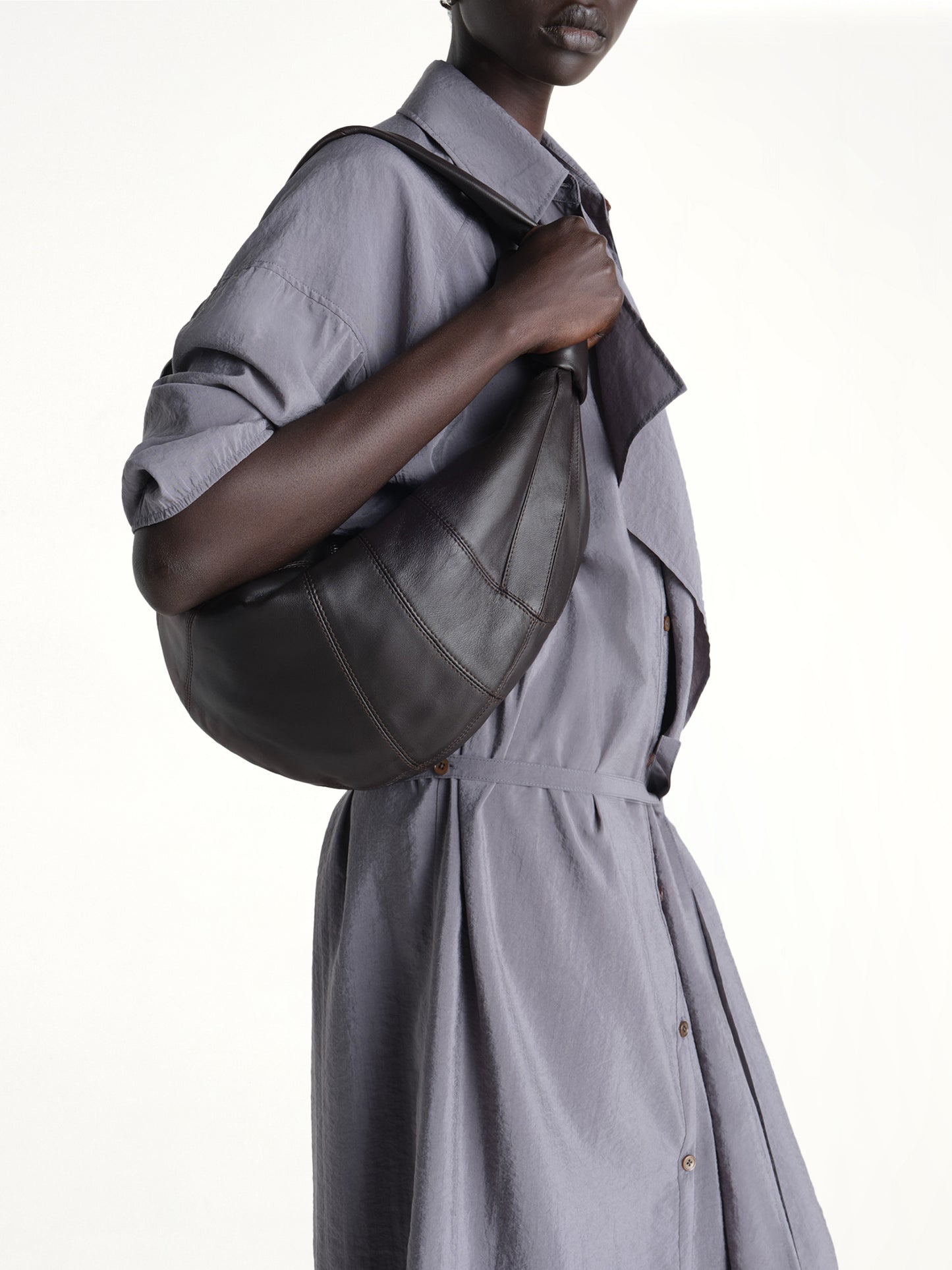 Soft Nappa Fortune Croissant Bag in Dark Chocolate