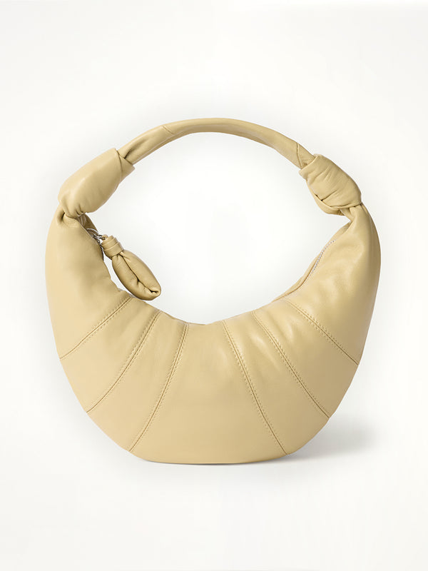 Mini Fortune Croissant Soft Nappa Leather Bag in Sesame
