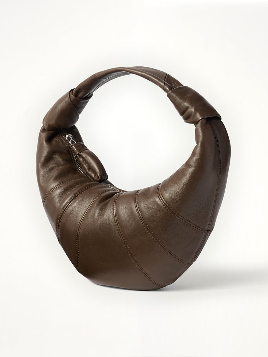 Mini Fortune Croissant Soft Nappa Leather Bag in Otter
