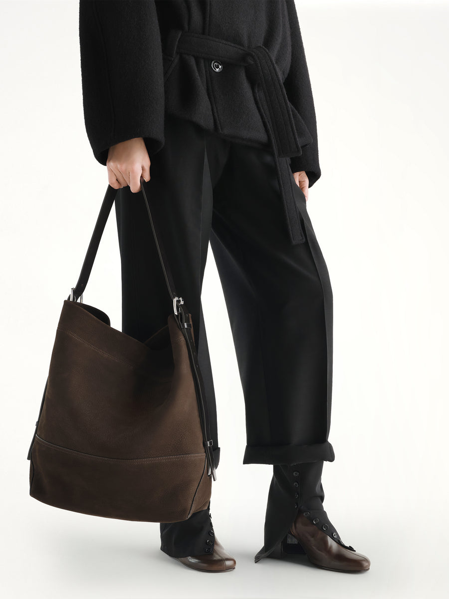 Belted Tote Alpaca Nubuck in Ebony Brown