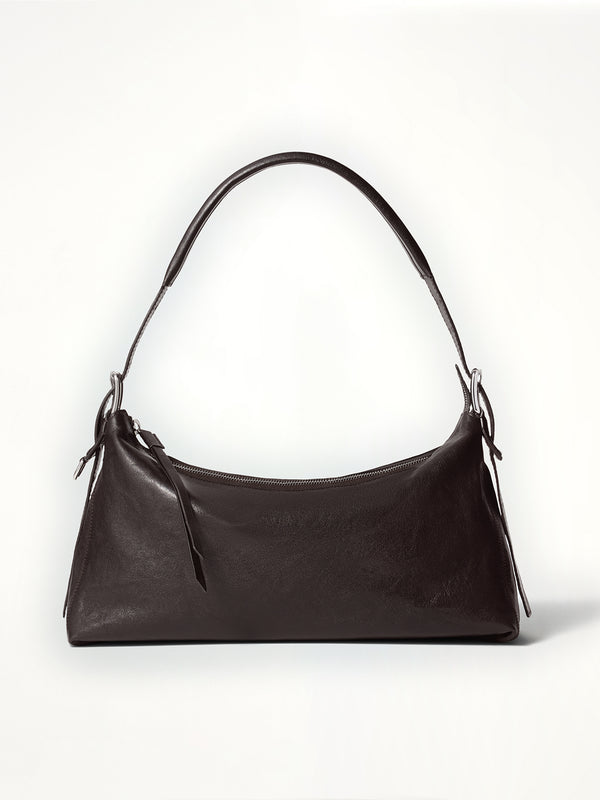 Belted Baguette Calfskin Bag in Dark Chocolate