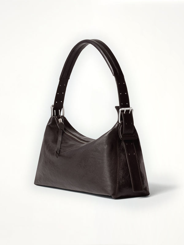 Belted Baguette Calfskin Bag in Dark Chocolate