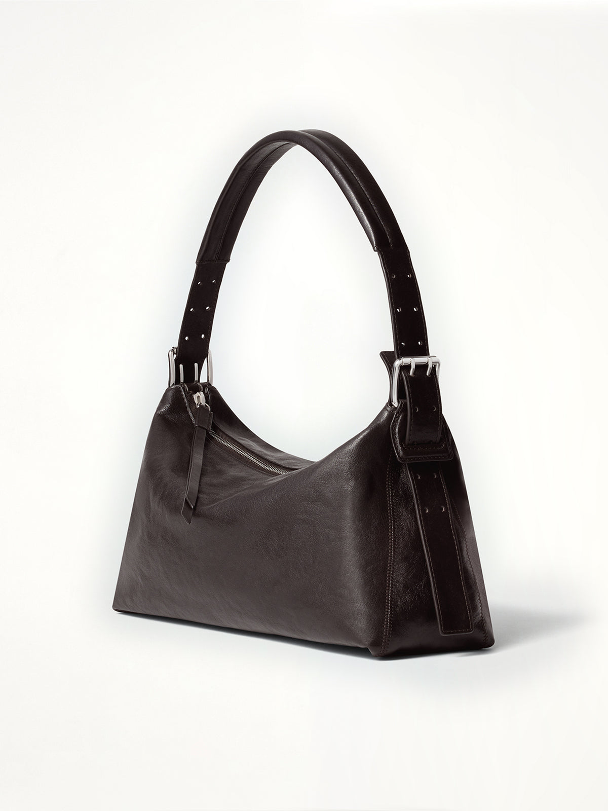 Belted Baguette Calfskin Bag in Dark Chocolate
