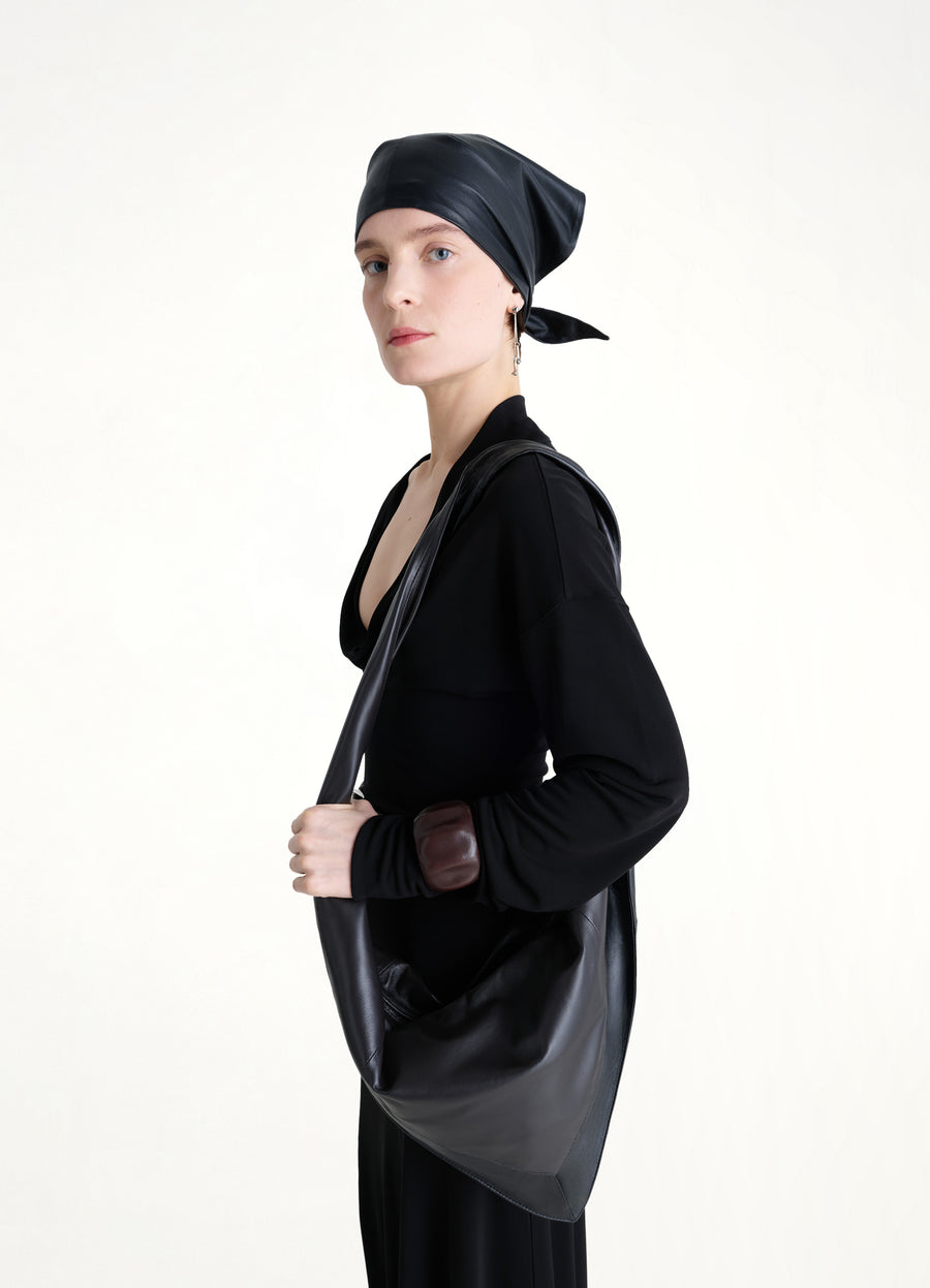 Scarf Small Soft Nappa Leather Bag in Black/Dark Chocolate