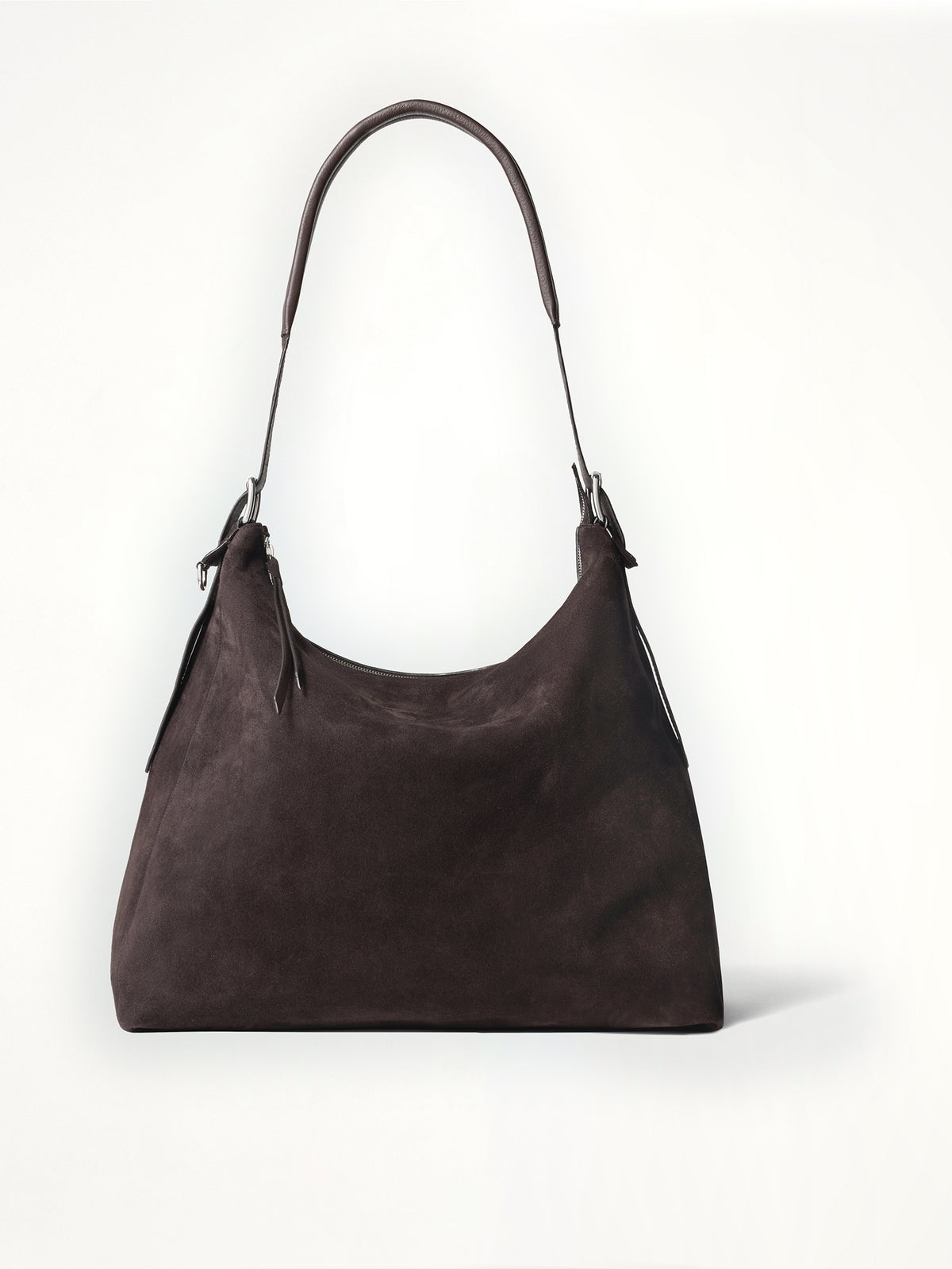 Belted Hobo Suede Bag in Ebony Brown
