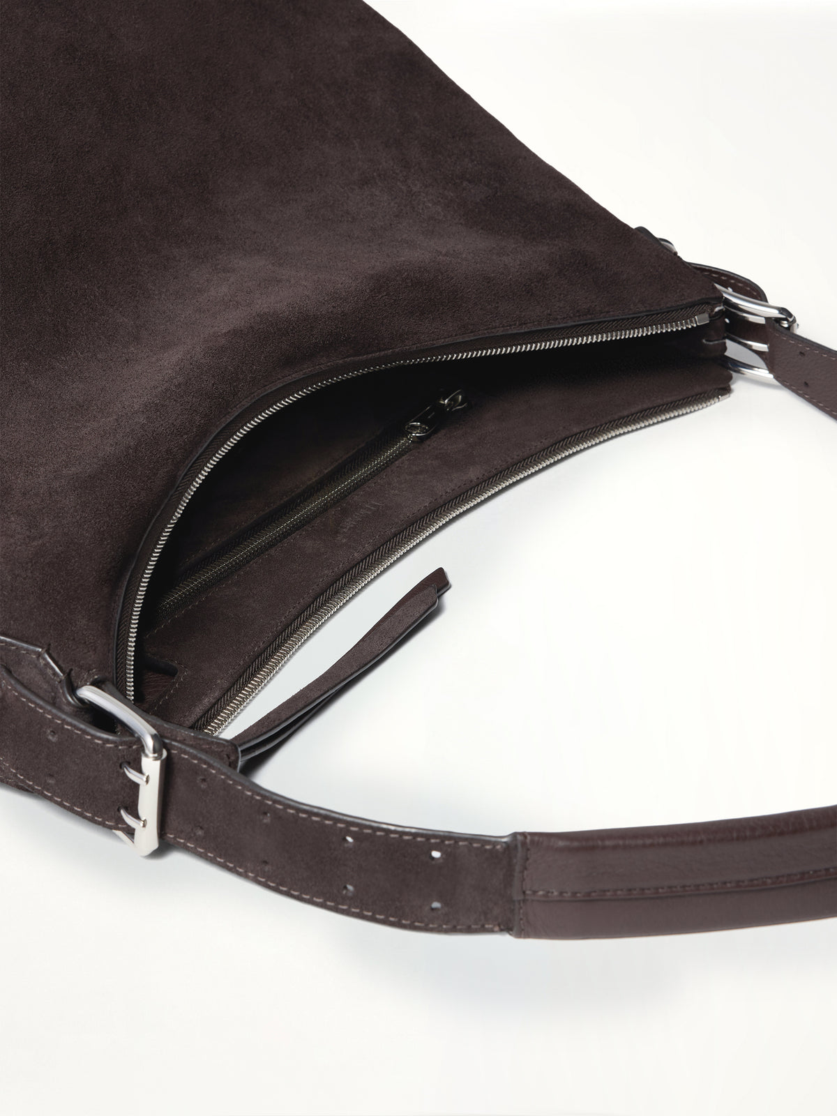 Belted Hobo Suede Bag in Ebony Brown