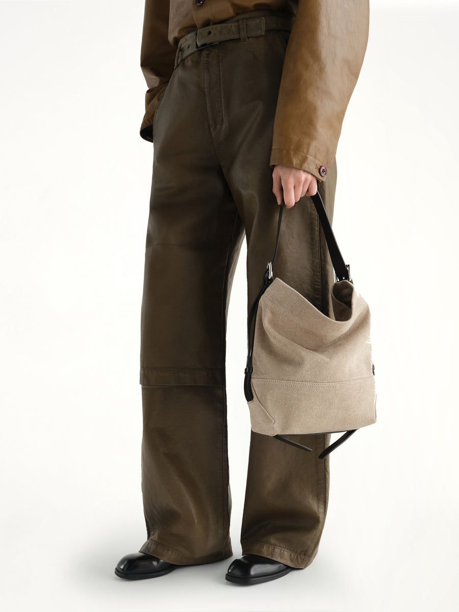 Small Belted Tote Cotton Canvas in Dark Linen