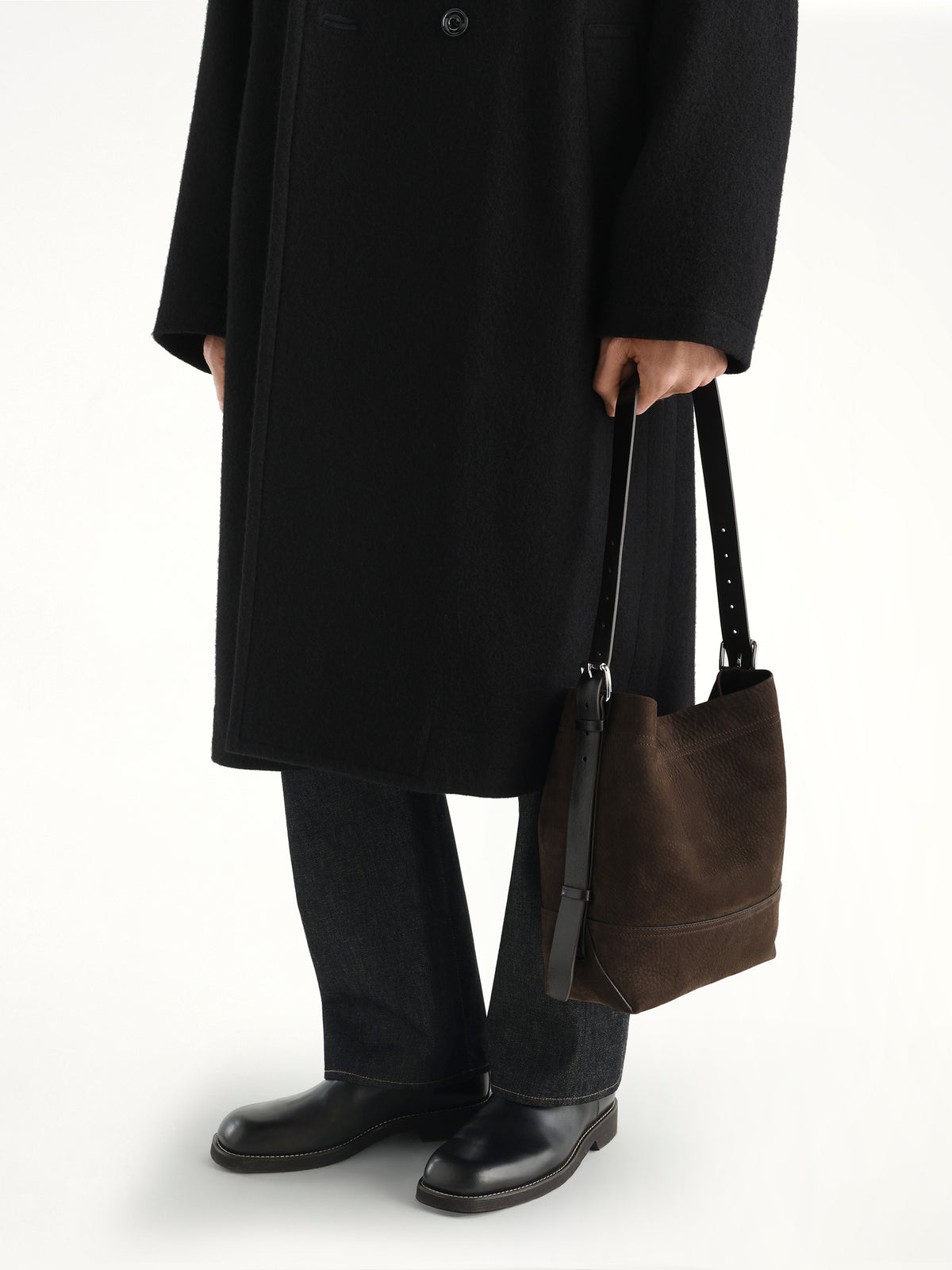 Small Belted Tote Alpaca Nubuck in Ebony Brown