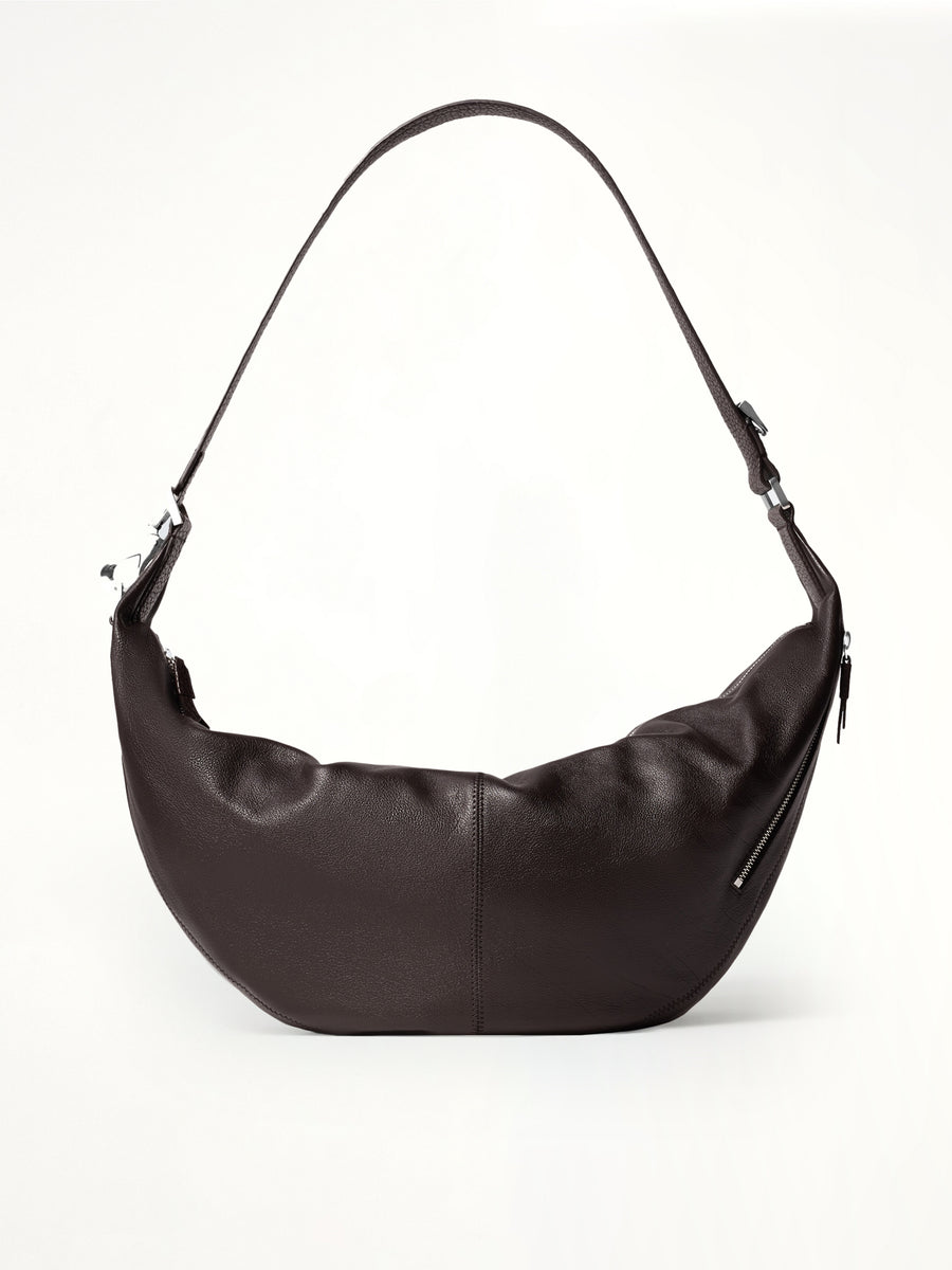 Quiver Clip Grained Leather Bag in Dark Chocolate