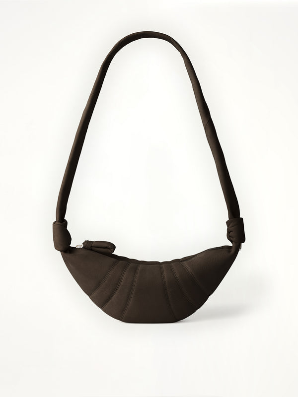 Croissant Small Alpaca Nubuck Bag in Ebony Brown