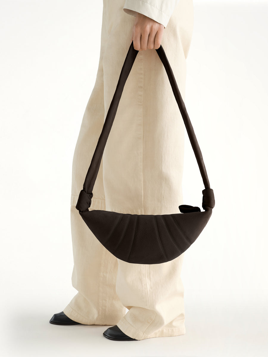 Croissant Small Alpaca Nubuck Bag in Ebony Brown