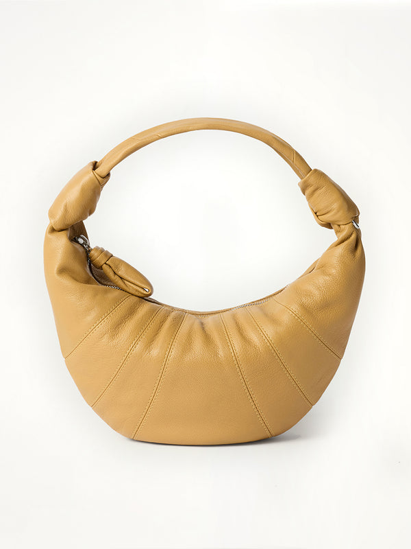 Mini Fortune Croissant Goatskin Bag in Butternut