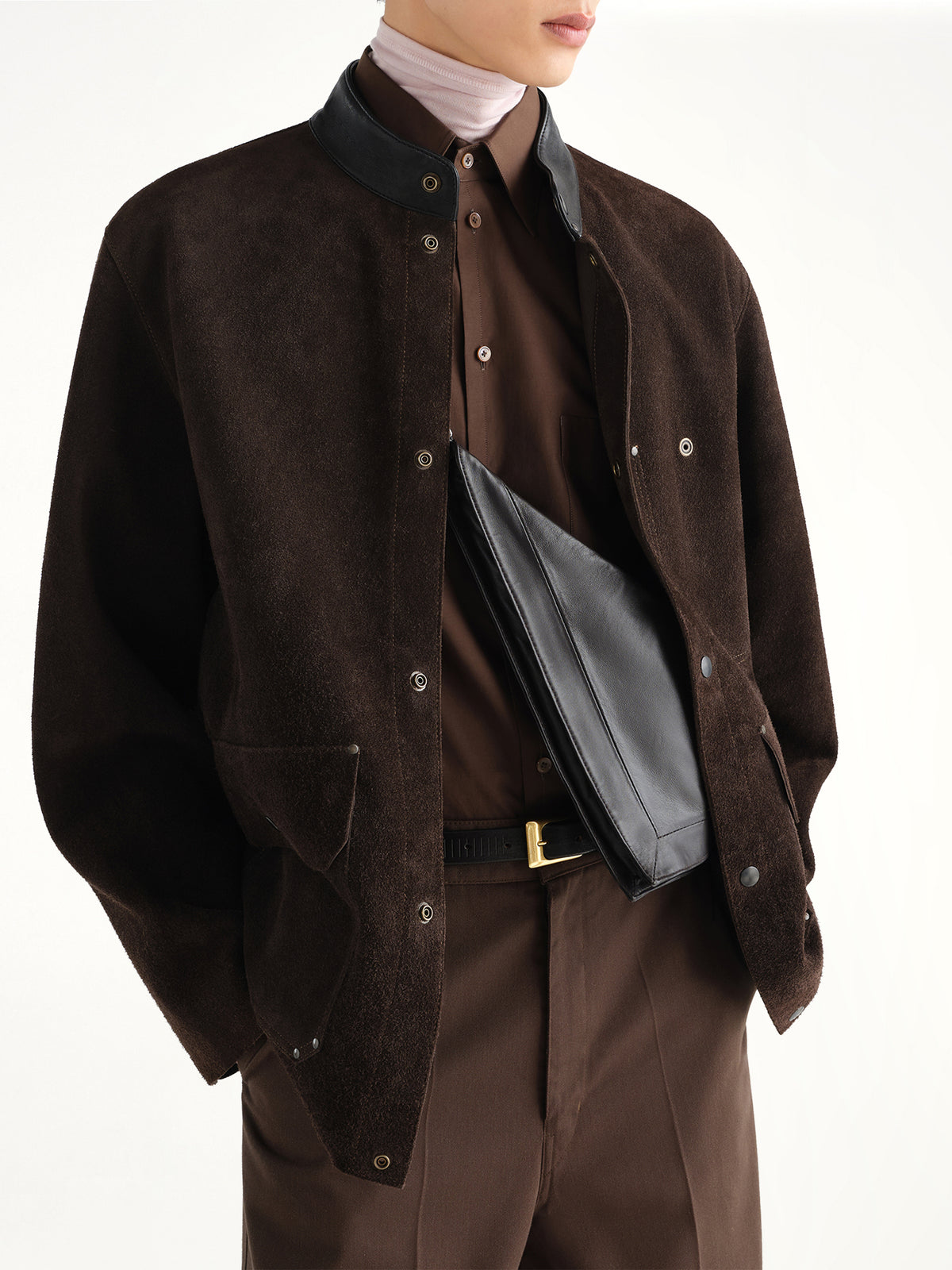 Pocket Scarf Shiny Nappa Leather Bag in Dark Chocolate