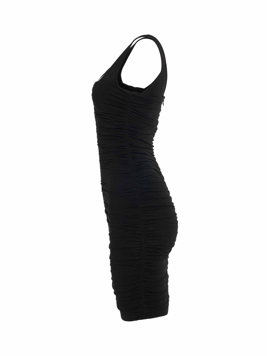 Shiny Crepe Jersey Midi Dress in Black