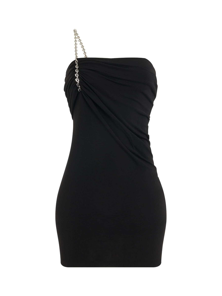 Shiny Crepe Jersey Mini Dress in Black