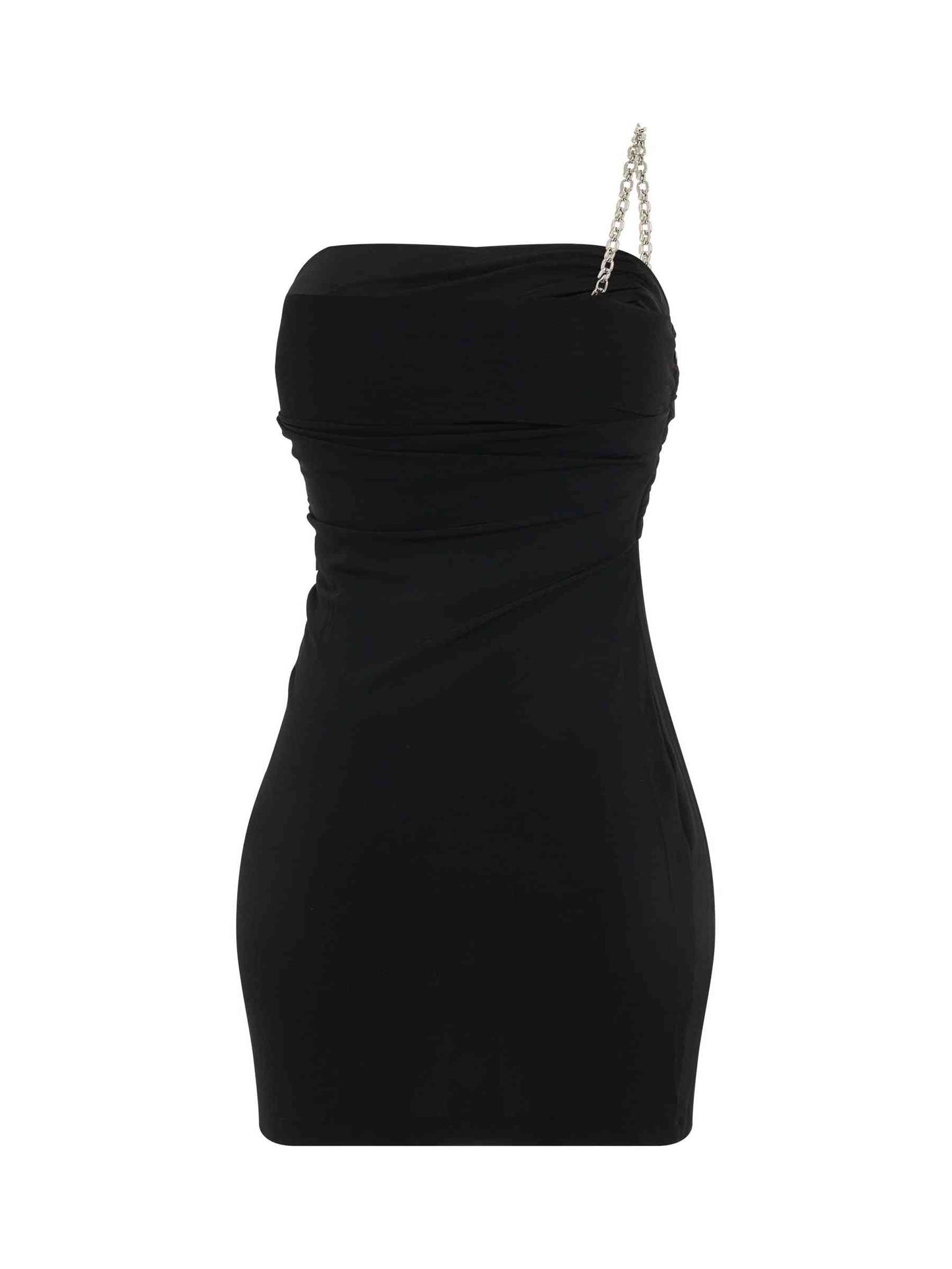 Shiny Crepe Jersey Mini Dress in Black