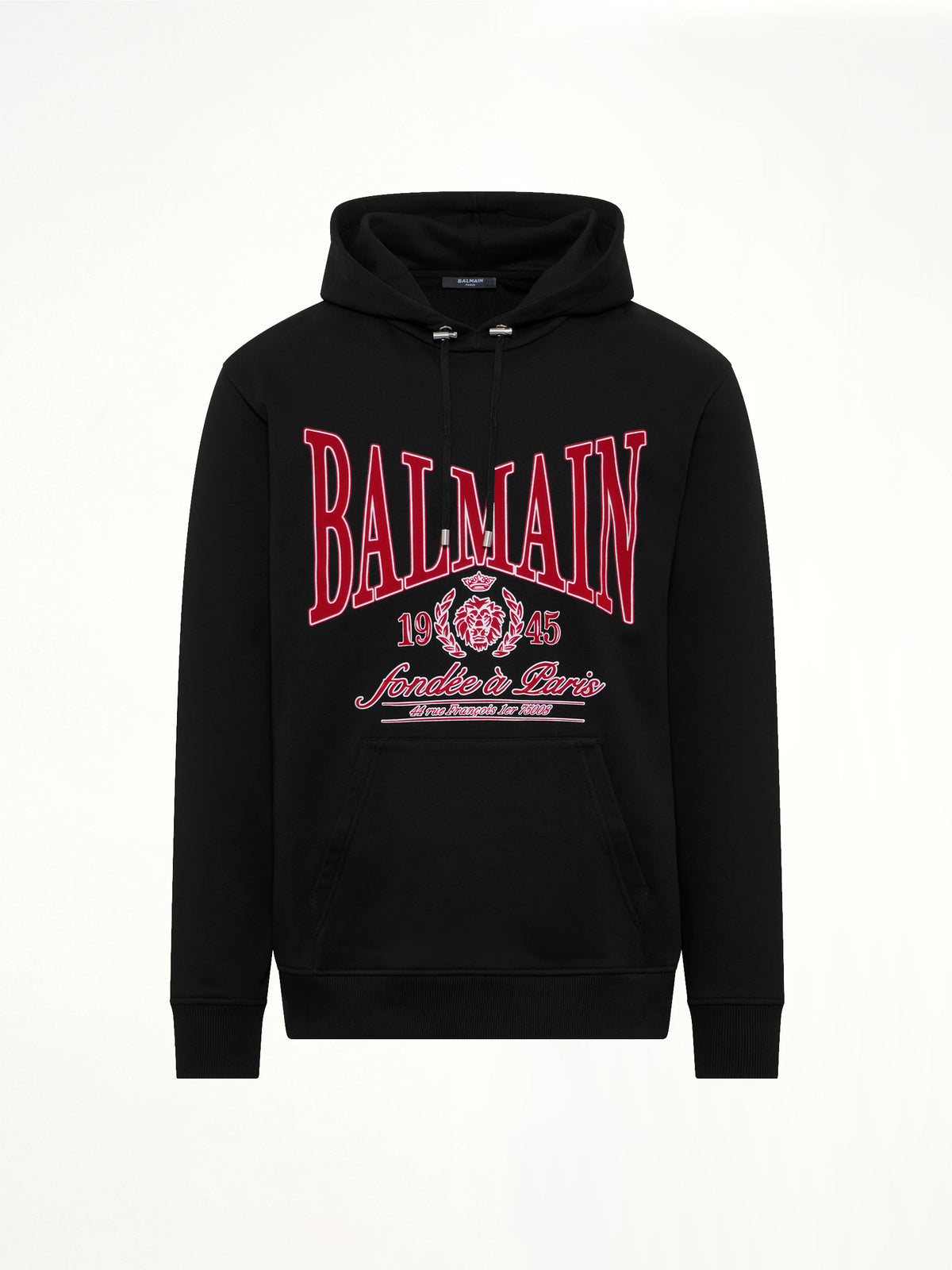 Balmain College Flock Hoodie in Black/Red