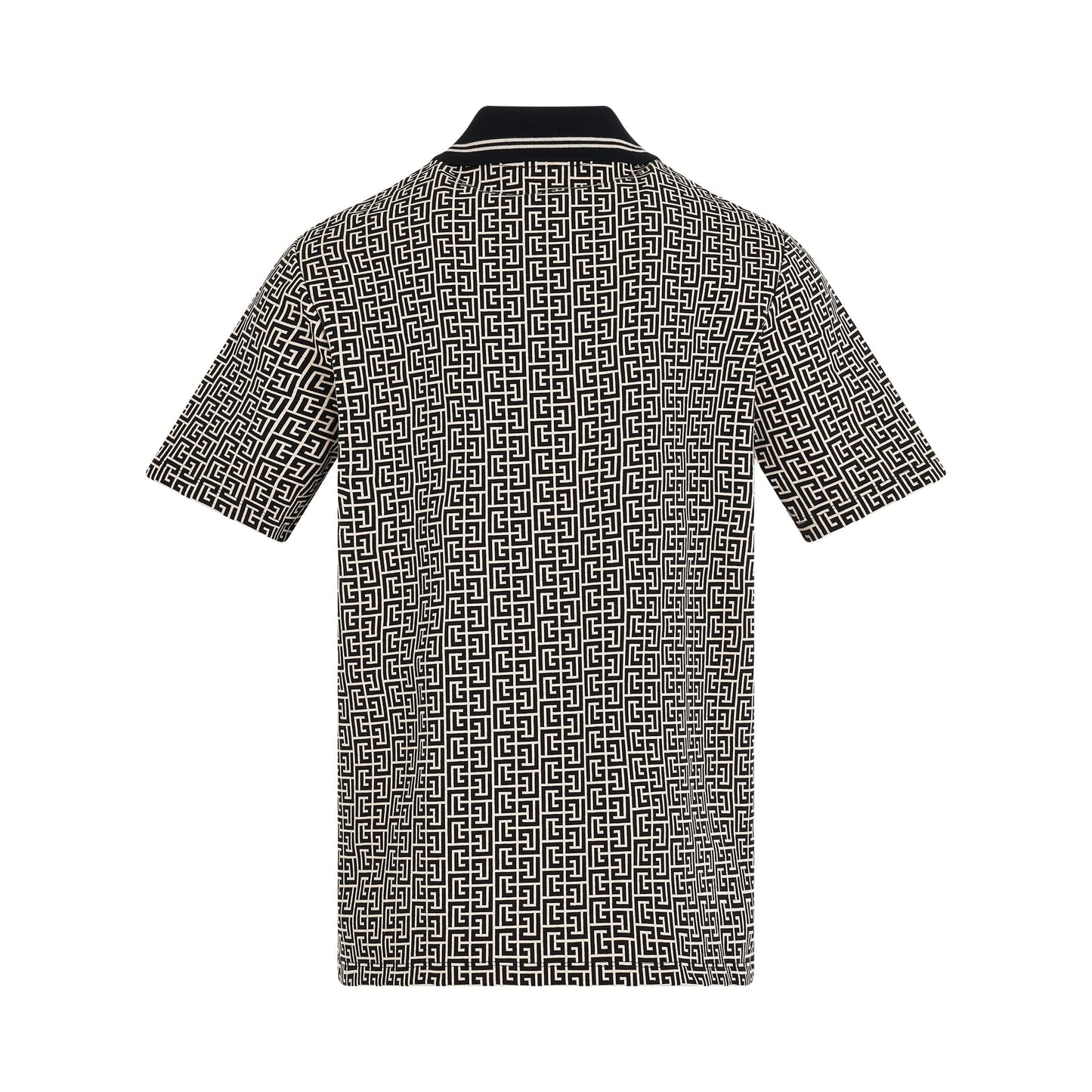 Monogram Jacquard Zipped Polo in Ivory/Black